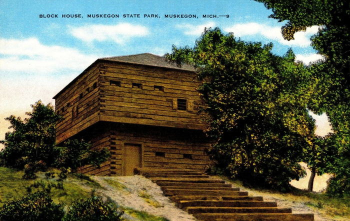 Muskegon State Park Blockhouse - Postcard (newer photo)